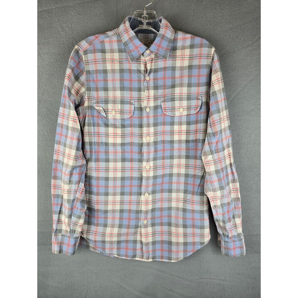 J. Crew Tailored Mens Button Down Shirt S Plaid Blue Gray Preppy Old Money